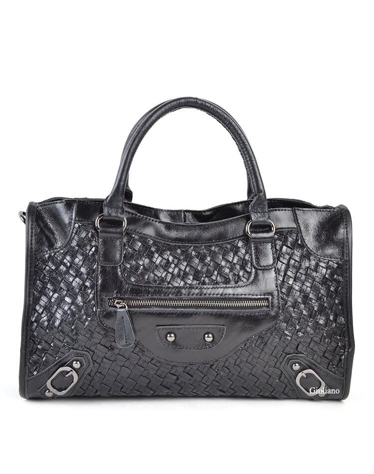 Leder-Handtasche | Schwarz geflochten 552682