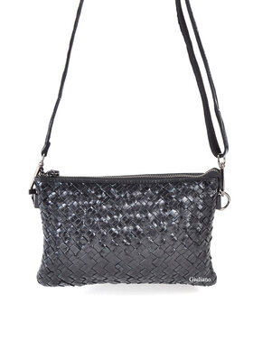 Leder-Clutch/Schultertasche | Schwarz geflochten | 552680