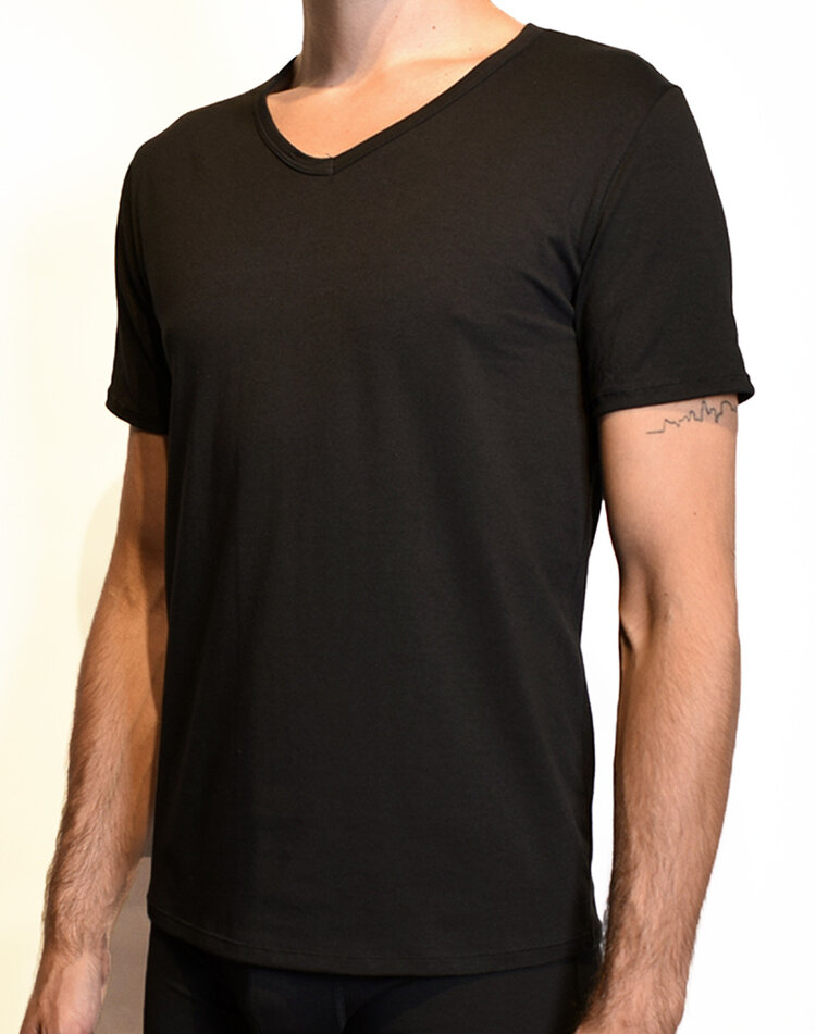 Giuliano Basic Herren-T-Shirt | V-Ausschnitt | Schwarz