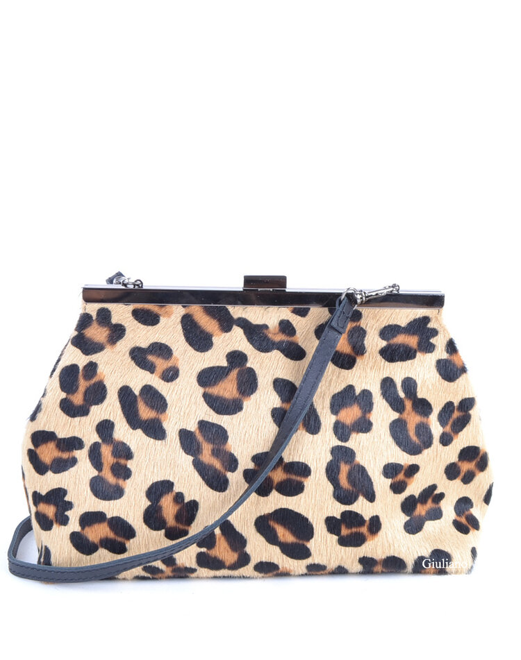 Leder-Schultertasche | Fell | Print | 900068