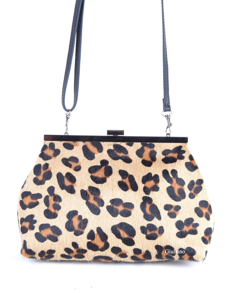Leder-Schultertasche | Fell | Print | 900068