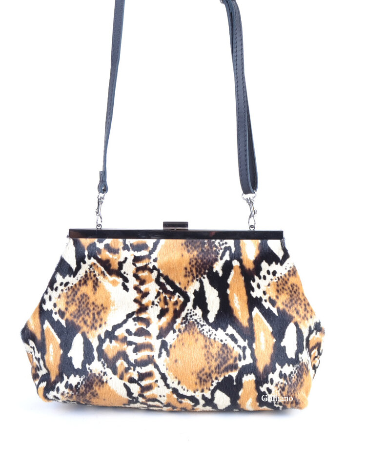 Leder-Schultertasche | Fell | Print | 900068