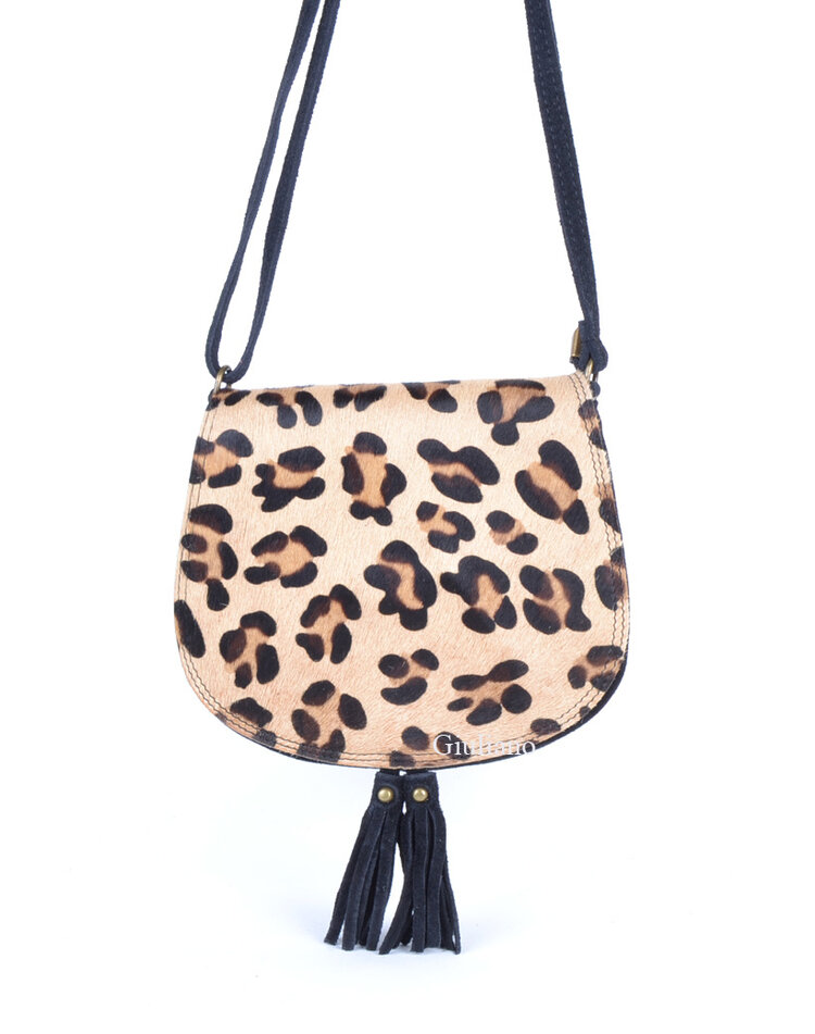 Kleine Wildleder-Schultertasche | Fell | Print | 552627