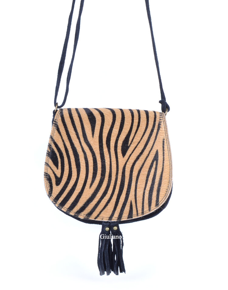 Kleine Wildleder-Schultertasche | Fell | Print | 552627