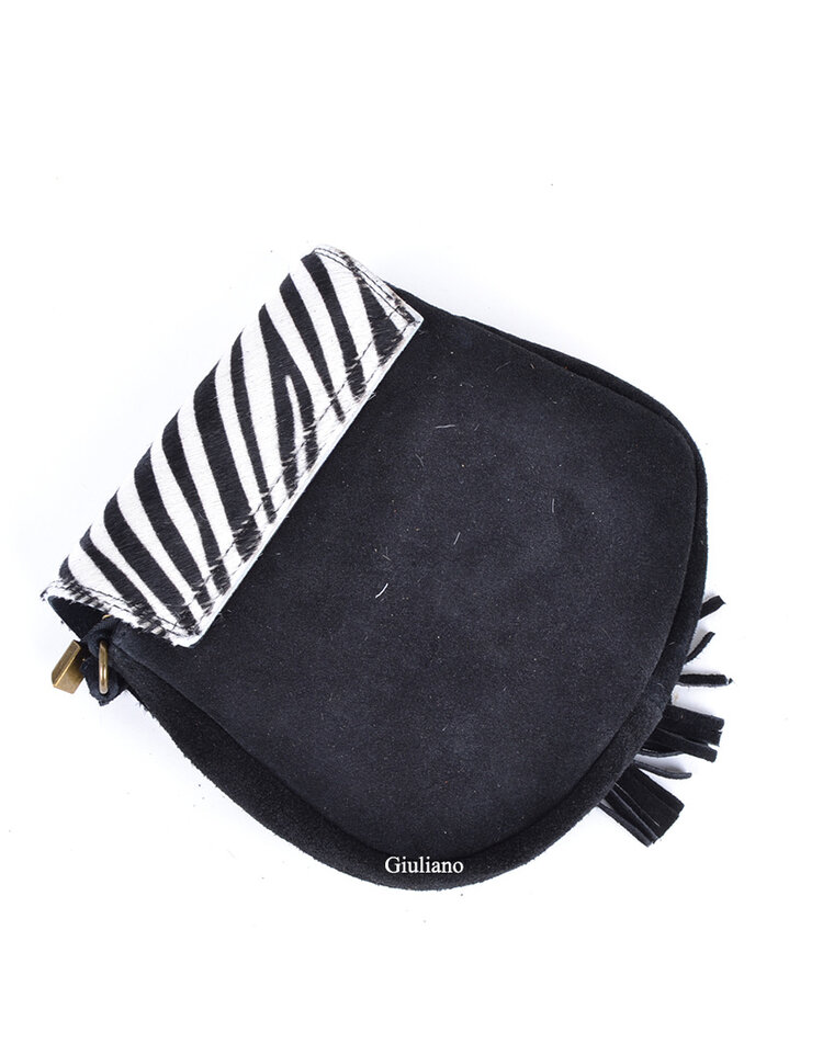 Kleine Wildleder-Schultertasche | Fell | Print | 552627
