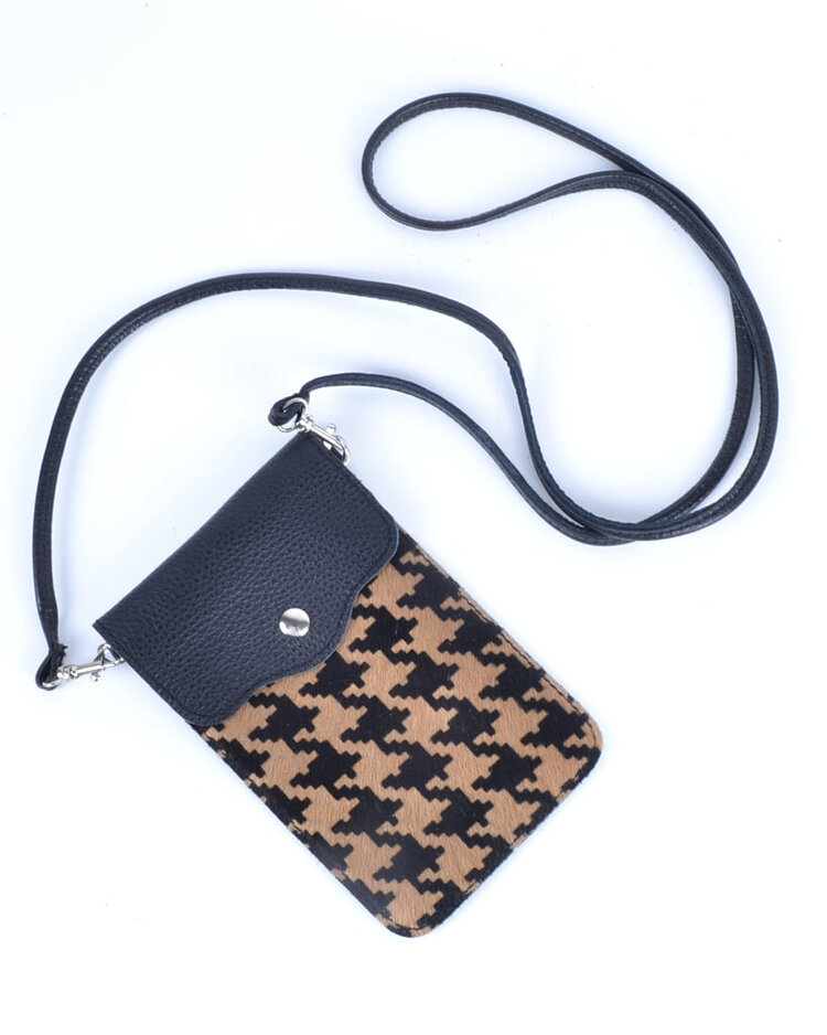 Leren  schoudertasje met vacht | Zwart