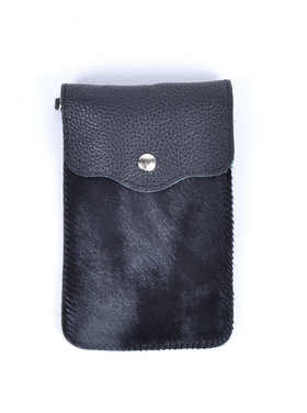 Kleine Leder-Schultertasche mit Fell | Schwarz