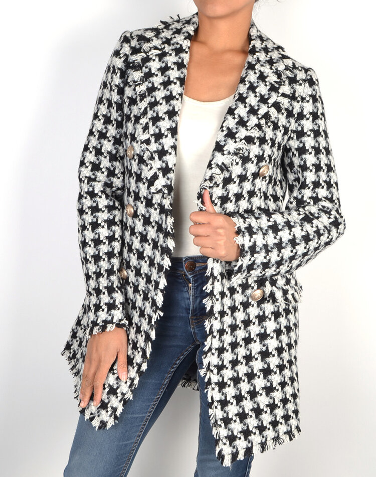 Mantel |Pied de Poule Zwart