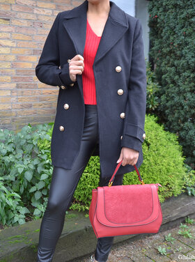 Double breasted coat Zwart 61097