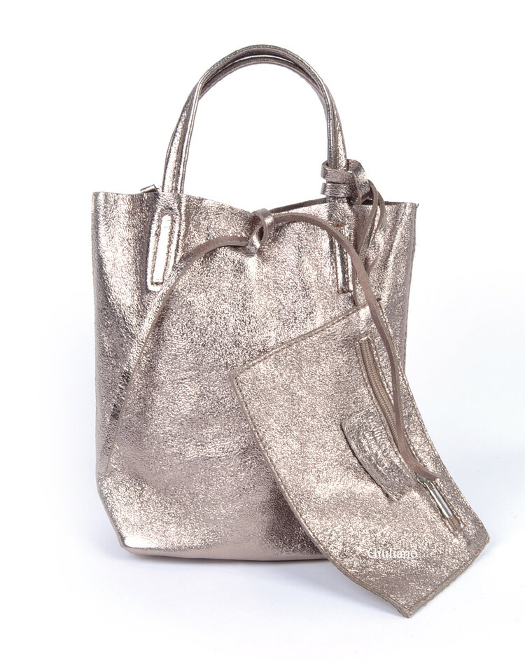 Leder-Mini-Shopper Metallic | 5526331