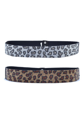 Elastischer Gürtel mit Strasssteinen - Leopard