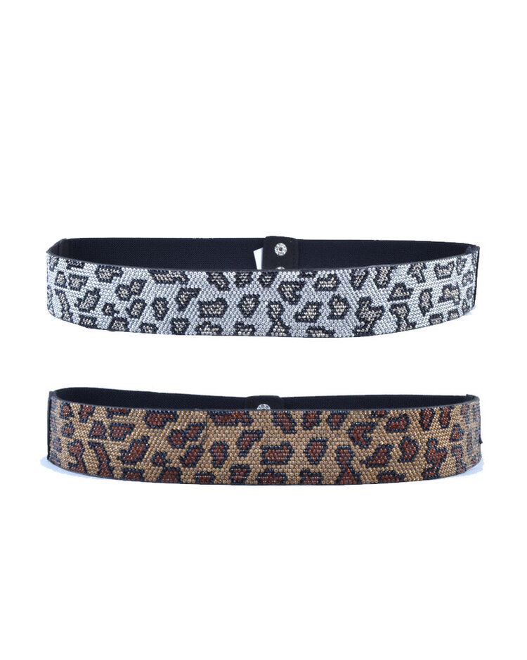 Elastischer Gürtel mit Strasssteinen - Leopard
