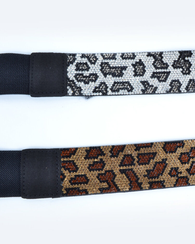 Elastischer Gürtel mit Strasssteinen - Leopard