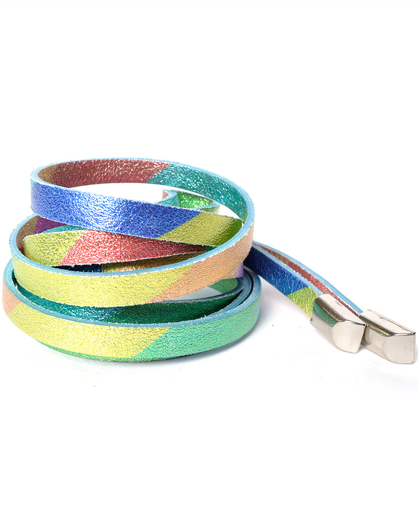 Lederen knoopriem | Smal|Metallic rainbow