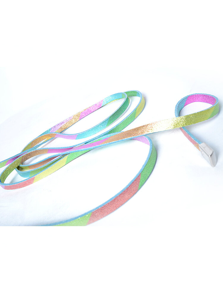 Lederen knoopriem | Smal|Metallic  rainbow