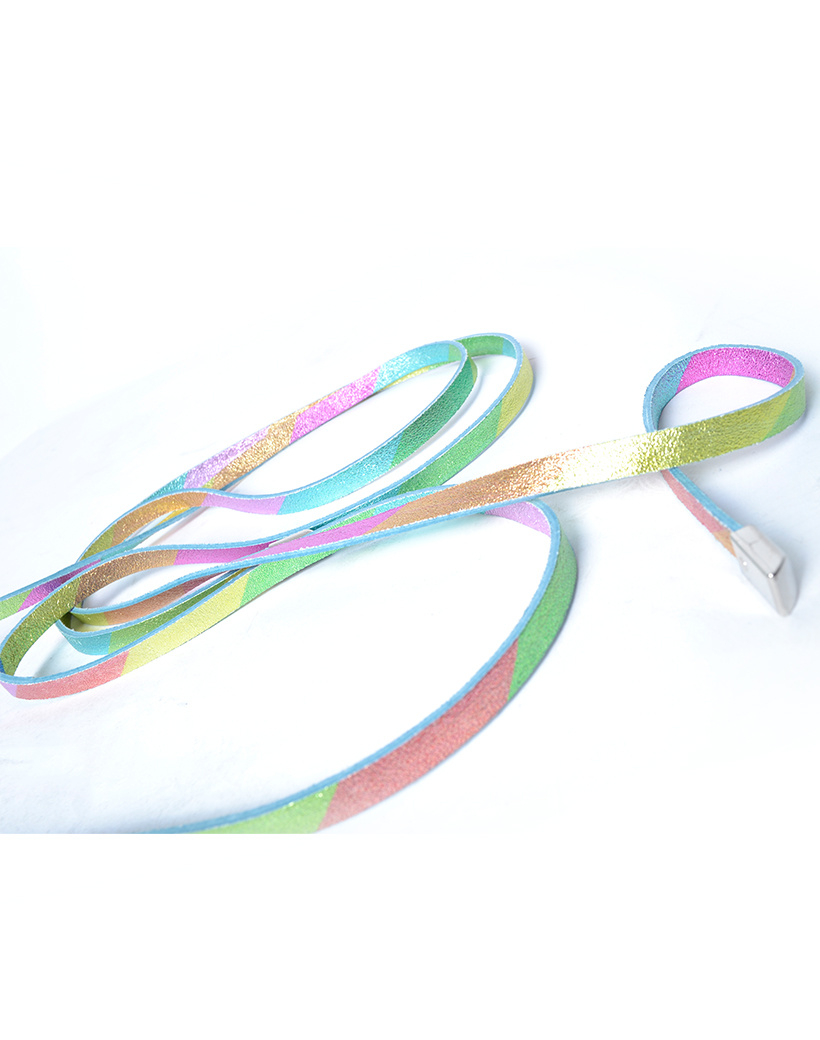 Lederen knoopriem | Smal|Metallic rainbow, foto 2 van 3