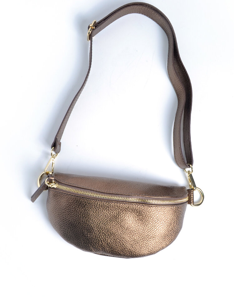 Leder-Schultertasche Metallic
