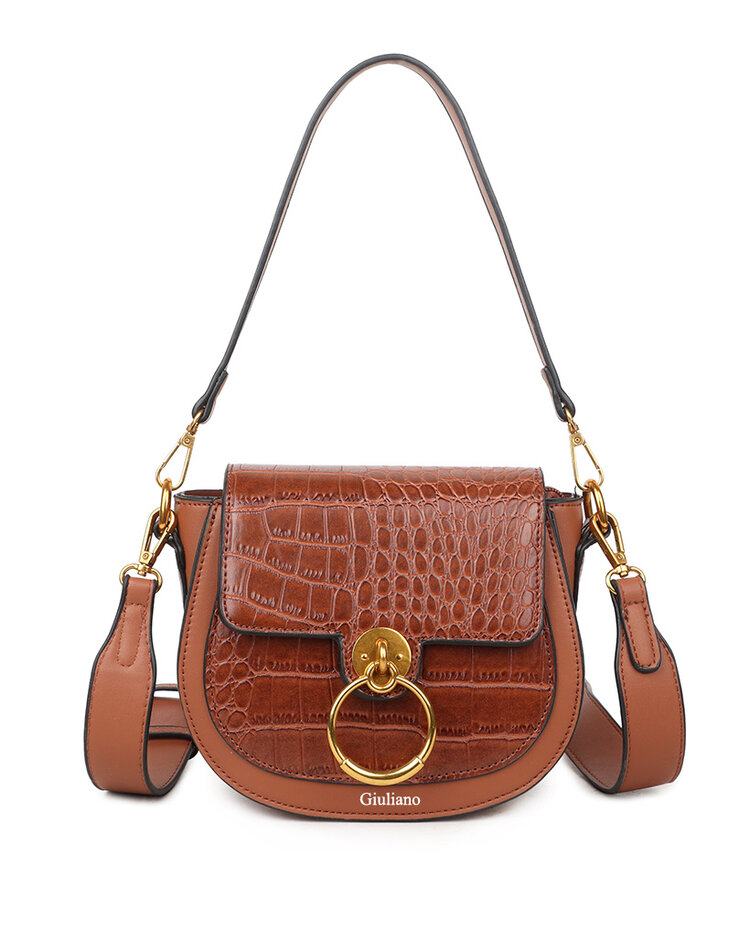 Kunstleder-Schultertasche | Kroko | Ring | 80123