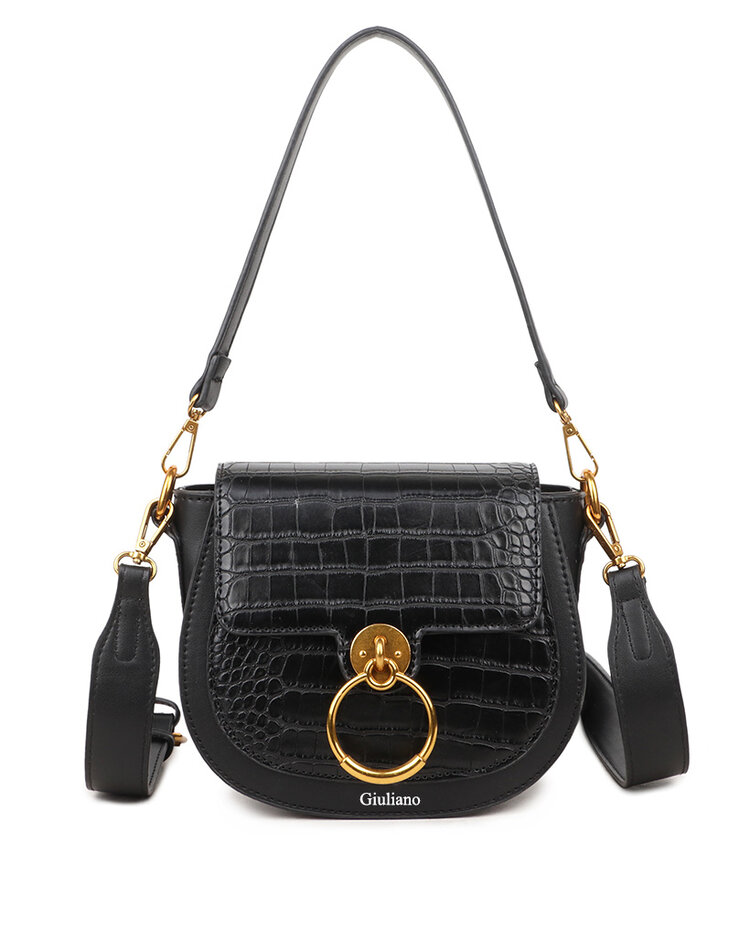 Kunstleder-Schultertasche | Kroko | Ring | 80123