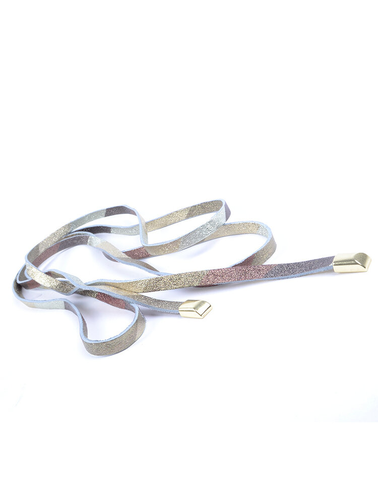 Lederen knoopriem | Smal|Metallic  rainbow