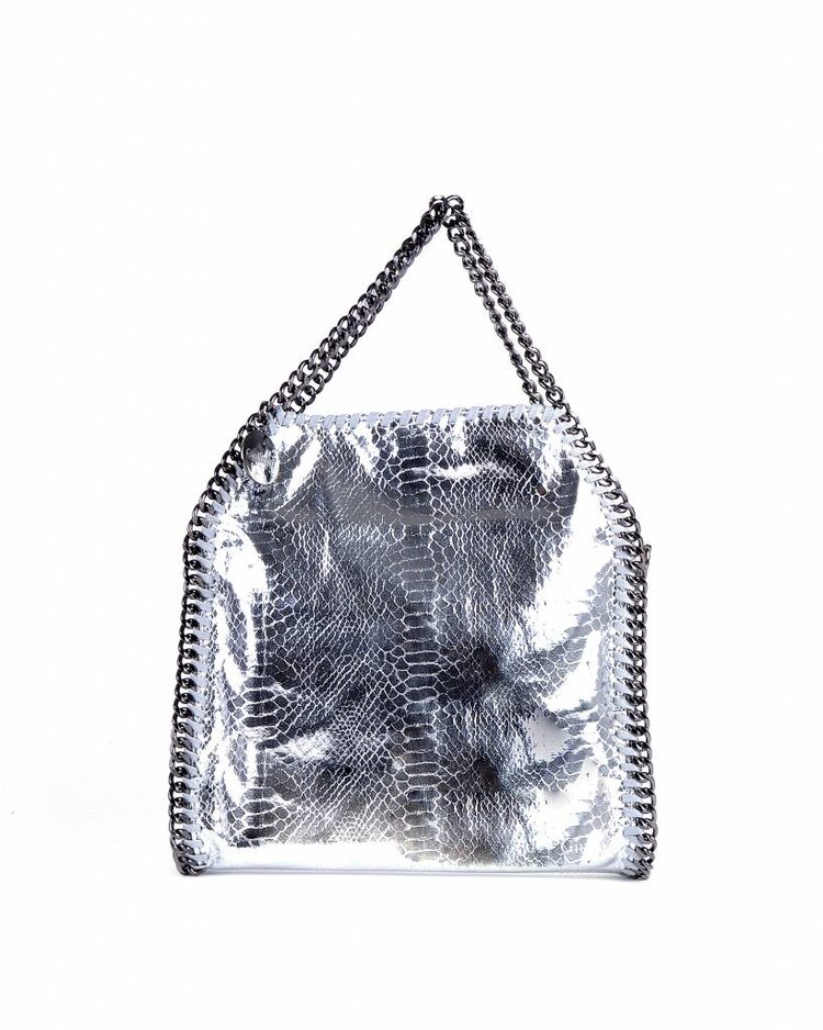 Artificial leather handbag | Chain | Metallic | Small