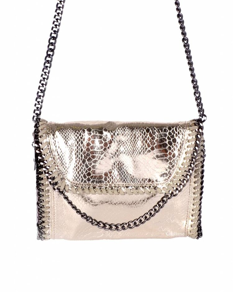 Kleine Kunstleder-Schultertasche mit Kette | Metallic | 80050