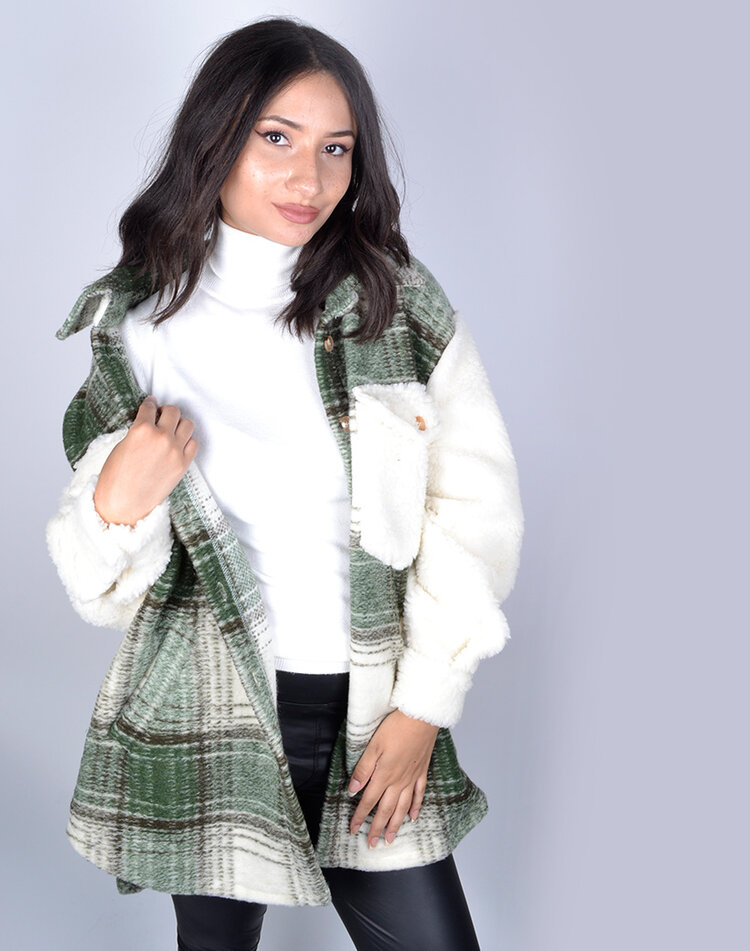 Teddy coat | 62108 Beige green