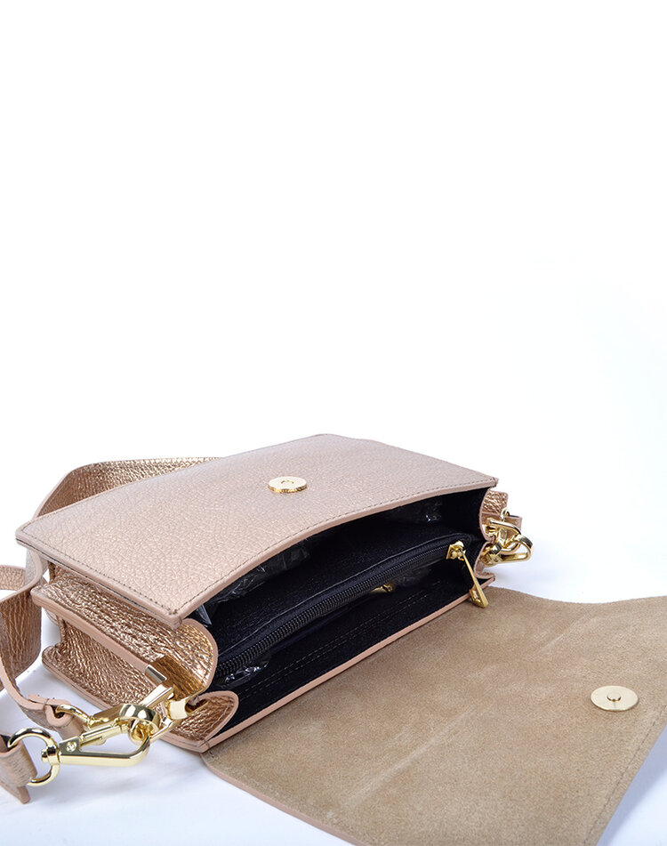 Leder-Schultertasche Metallic