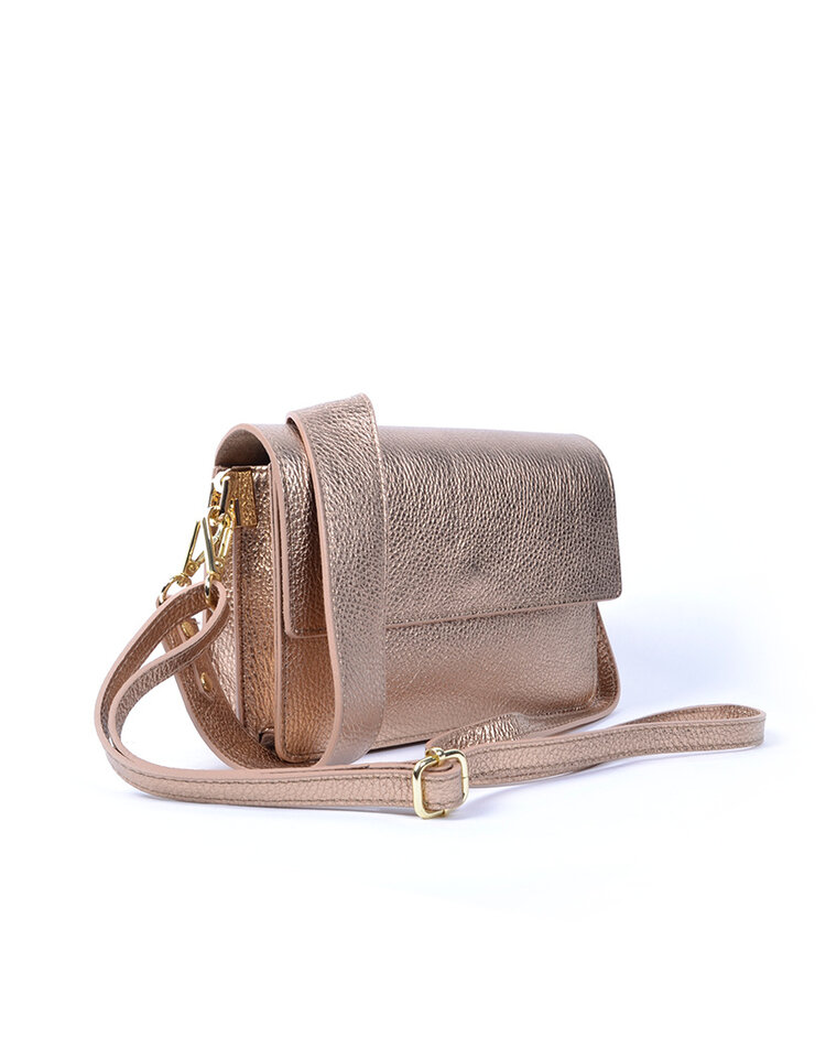 Leder-Schultertasche Metallic