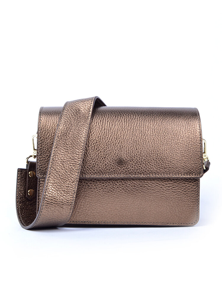 Leder-Schultertasche Metallic