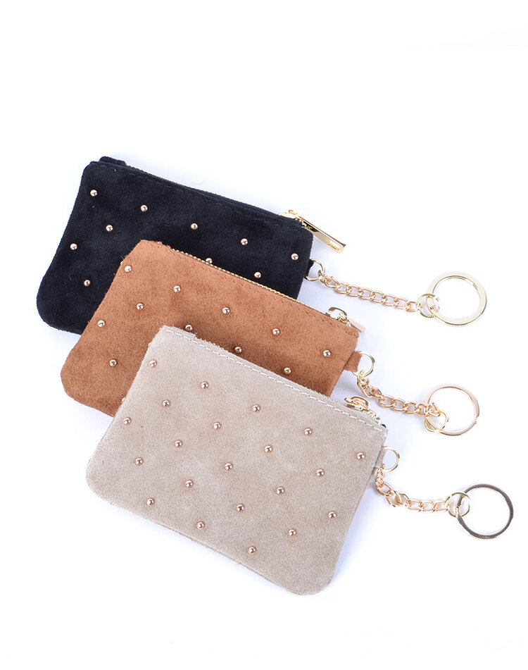 Leather case  - wallet  studs suède