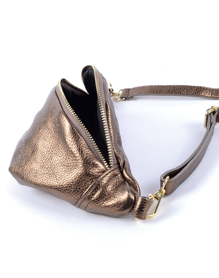 Leder-Schultertasche Metallic