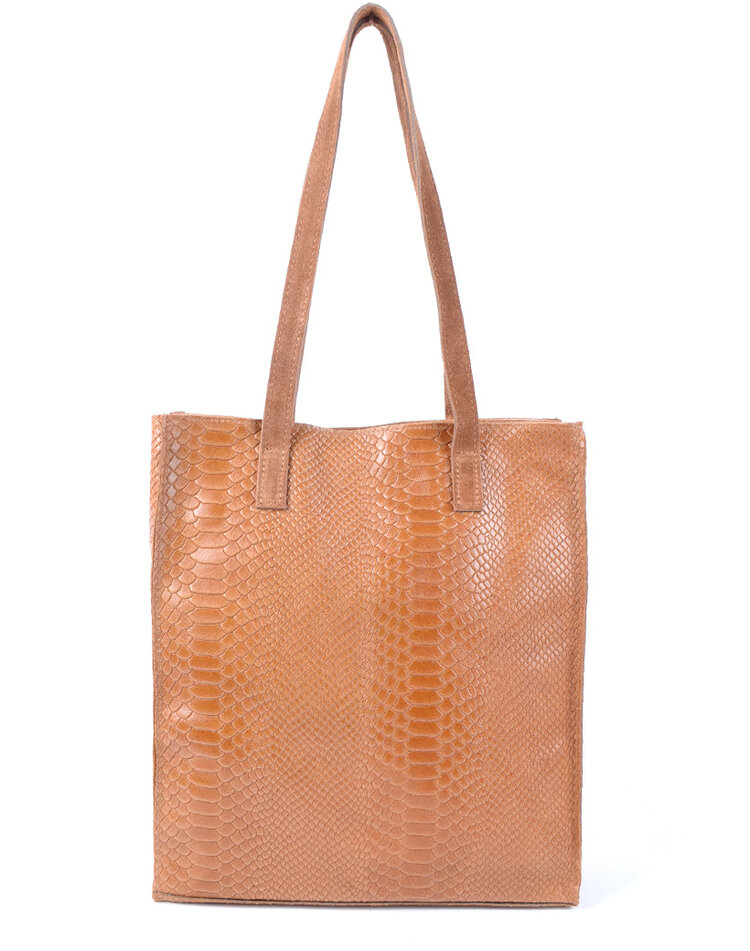 Suède met lederen shopper | Kroko | 552431