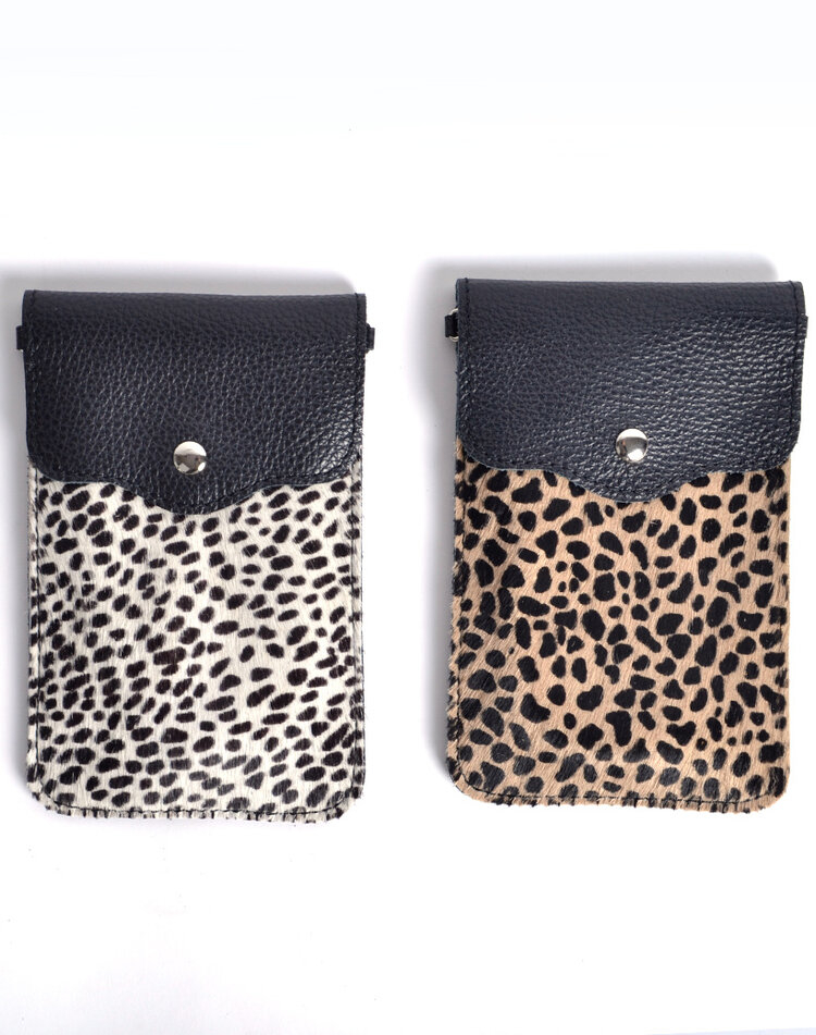 Leren  schoudertasje met vacht