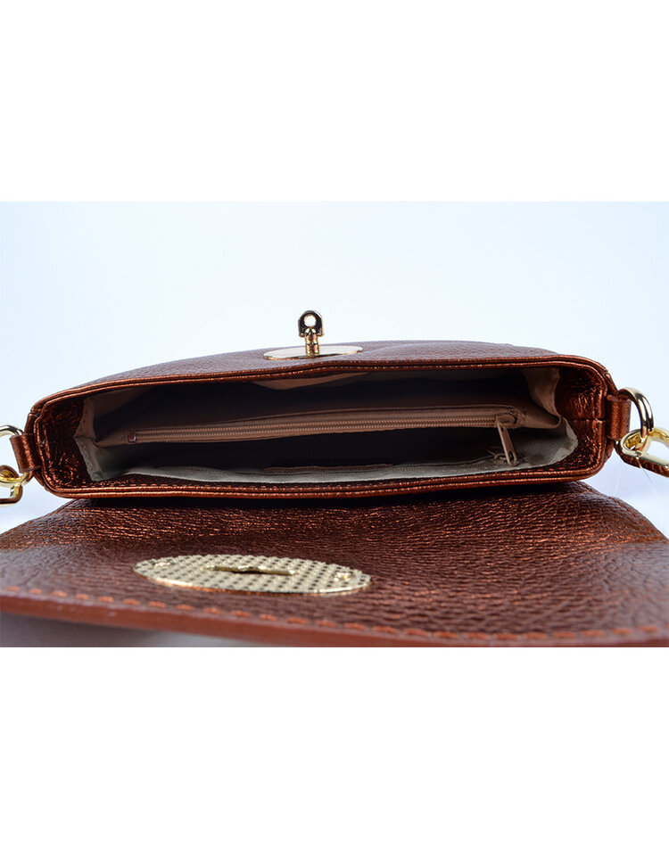Leather shoulderbag/clutch metallic