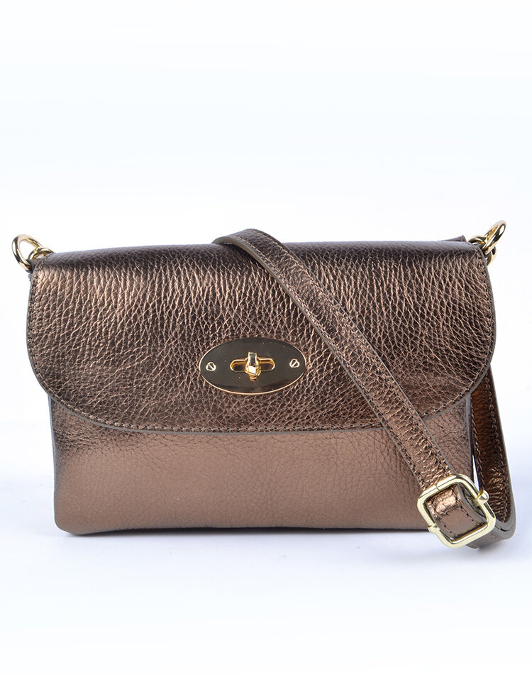 Leather shoulderbag/clutch metallic