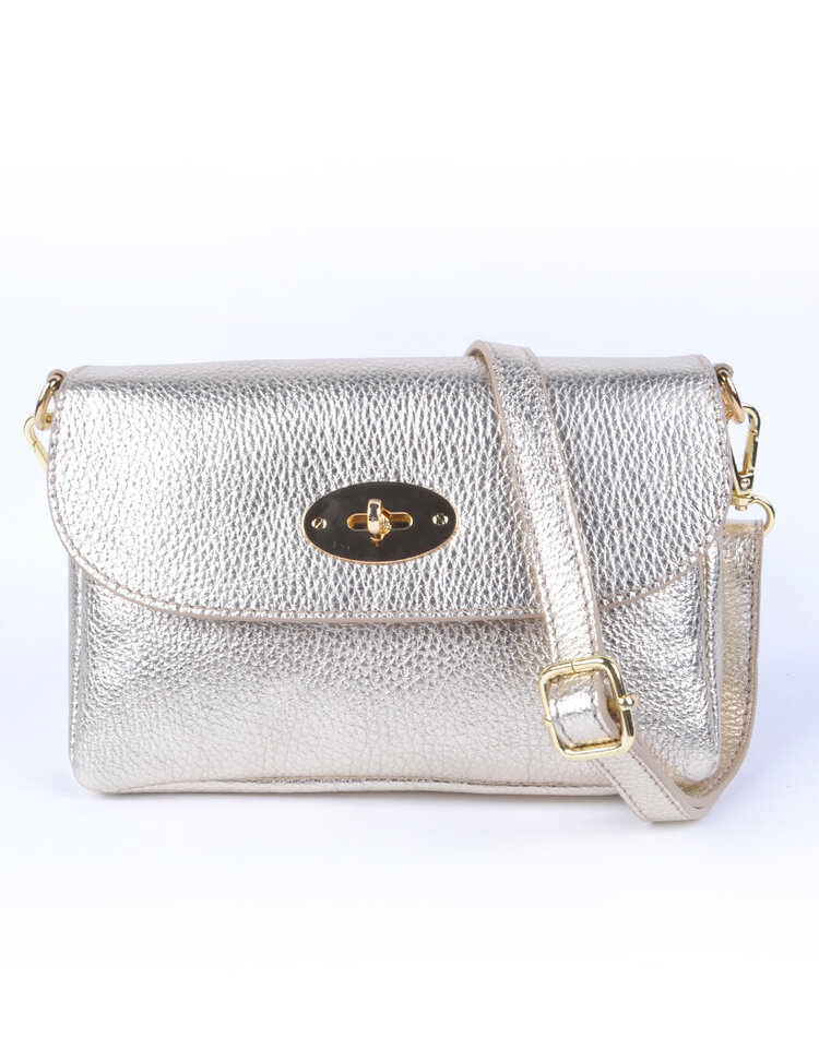 Leather shoulderbag/clutch metallic