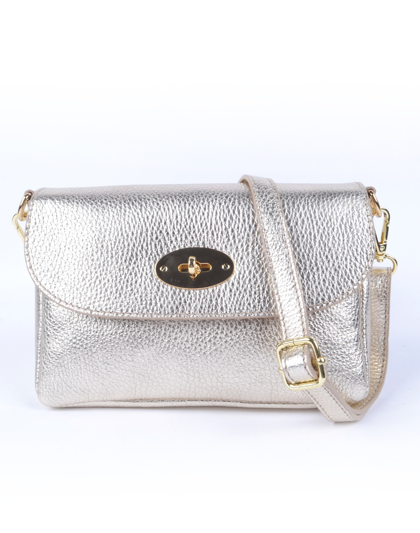 Lederen schoudertasje/clutch metallic, foto 2 van 6