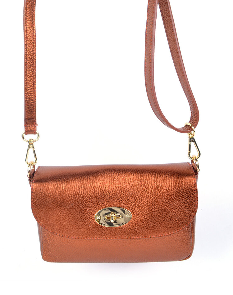 Leather shoulderbag/clutch metallic