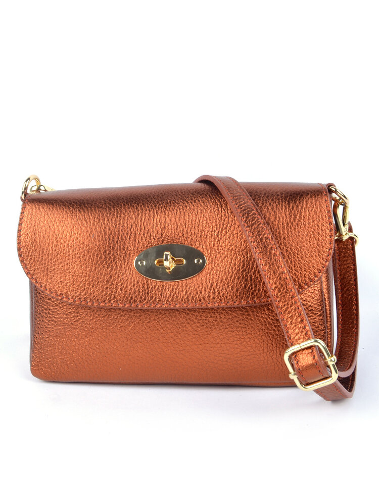 Leather shoulderbag/clutch metallic