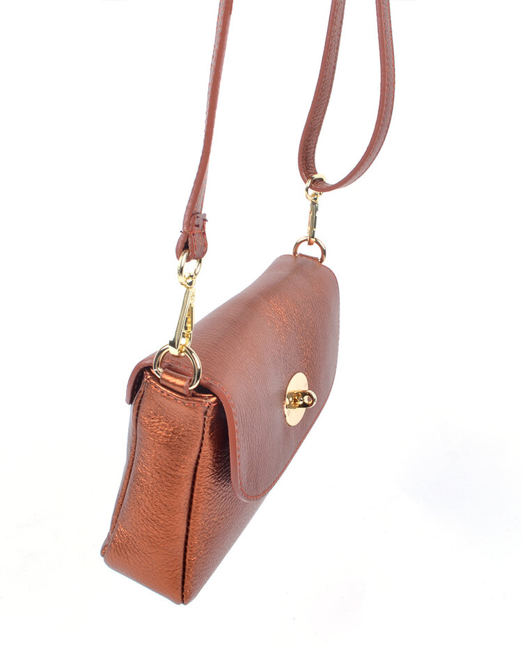 Kleine Leder-Schultertasche/Clutch Metallic