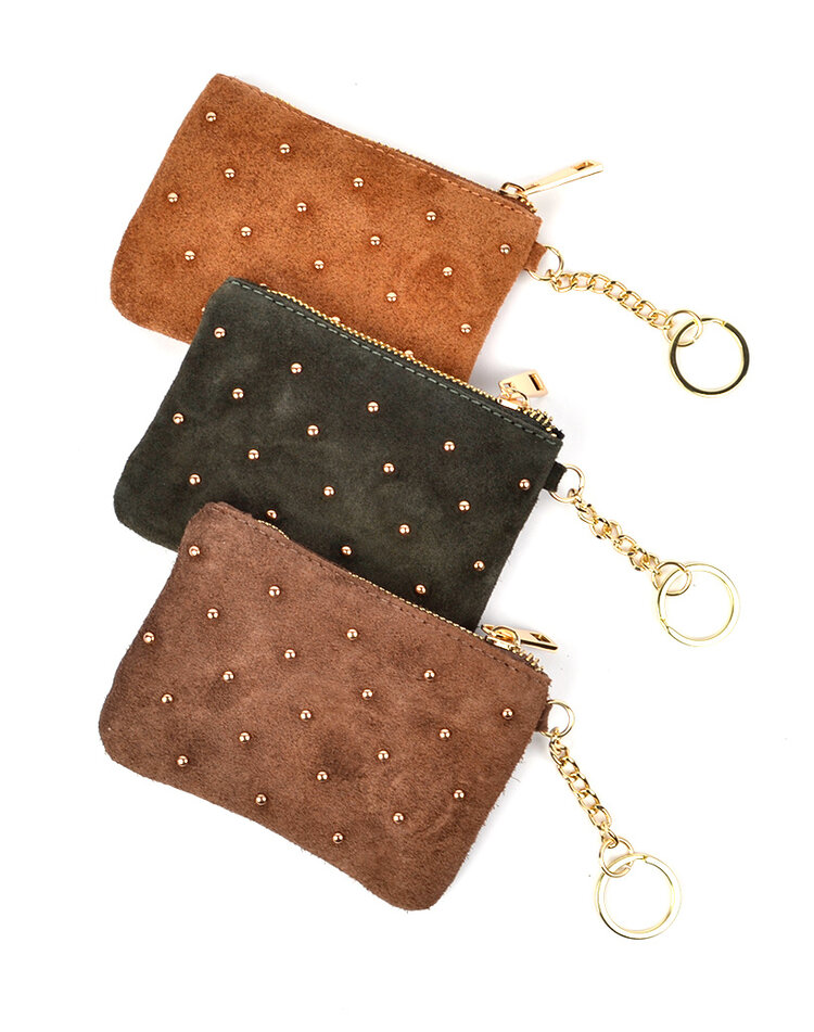 Leather case  - wallet  studs suède