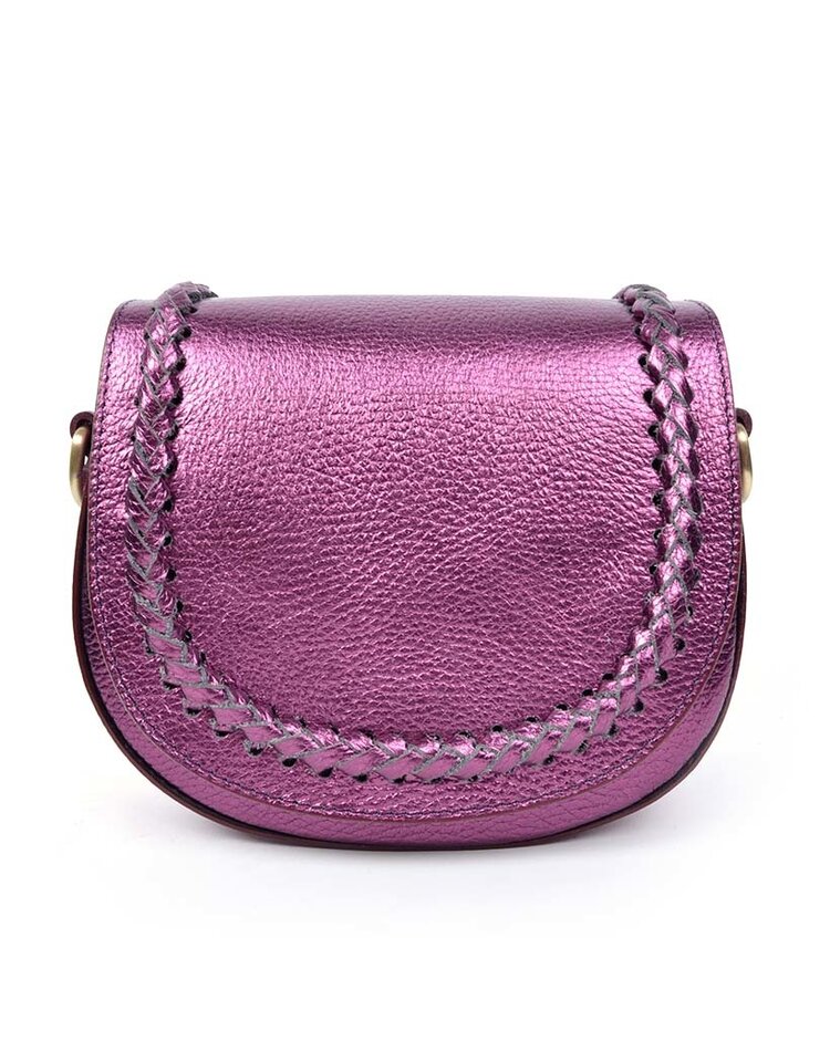 Leder-Schultertasche Metallic