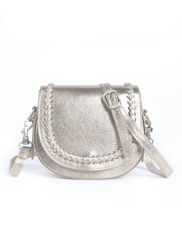 Leder-Schultertasche Metallic