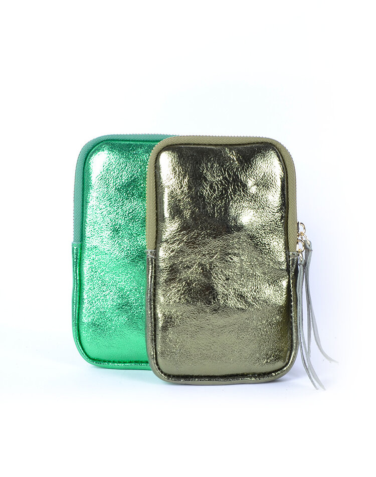 Kleine Leder-Schultertasche | Lang Metallic | 552688