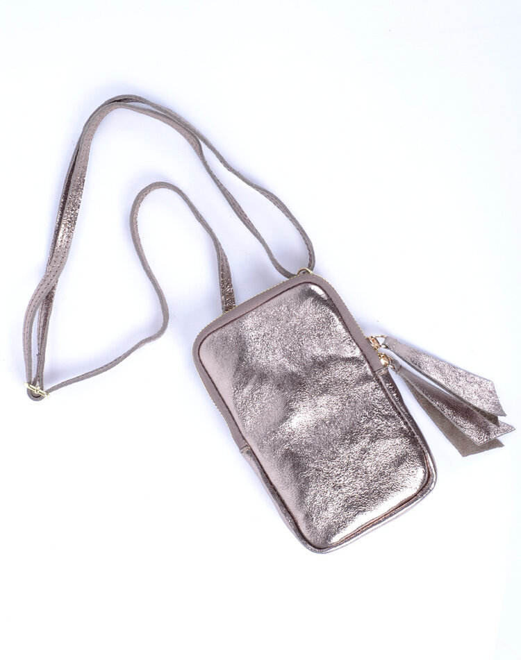Kleine Leder-Schultertasche | Lang Metallic | 552688