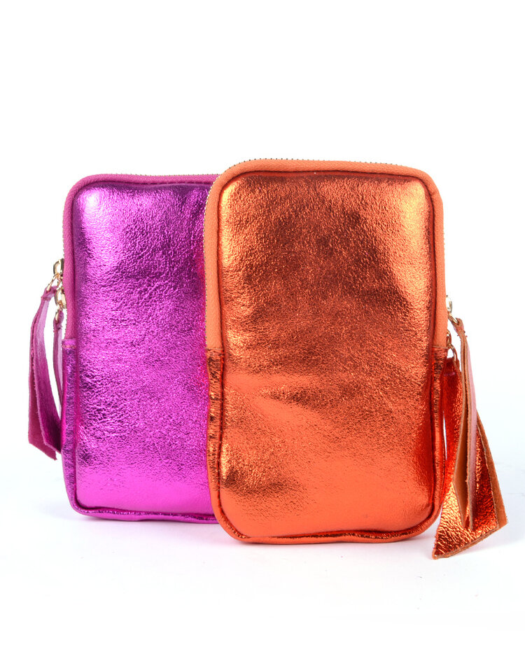 Kleine Leder-Schultertasche | Lang Metallic | 552688