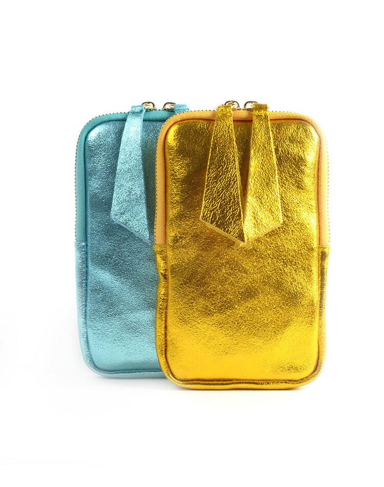 Kleine Leder-Schultertasche | Lang Metallic | 552688
