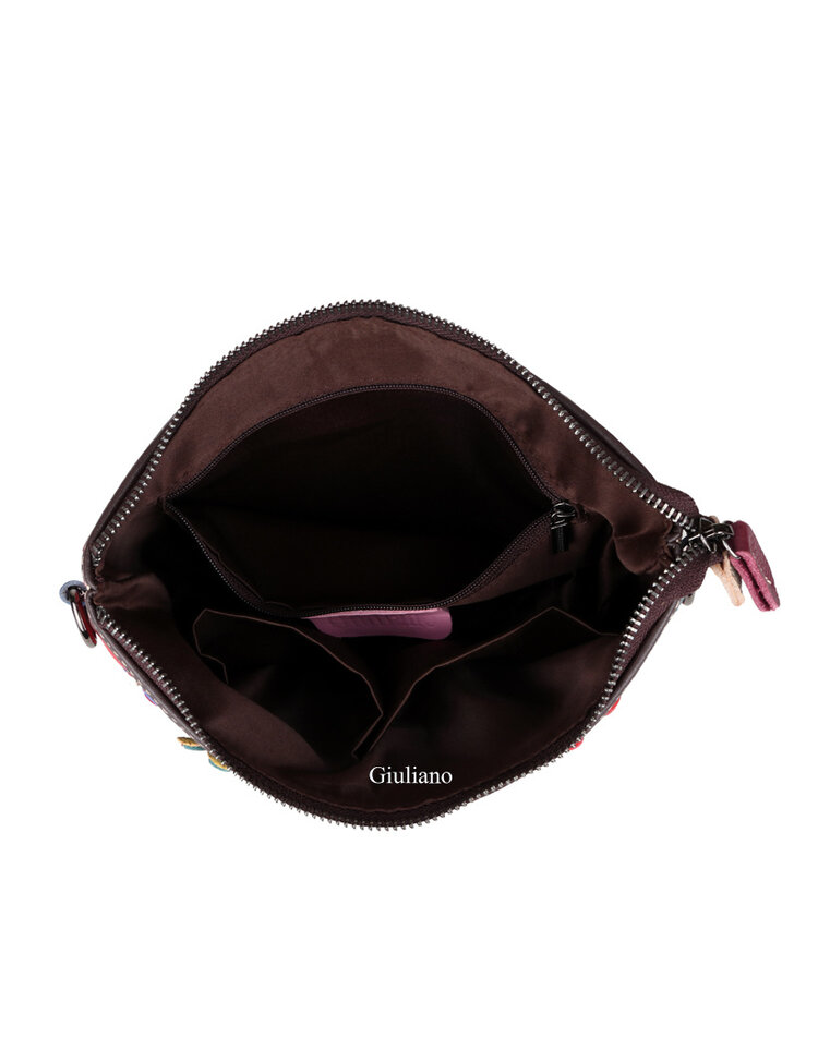 Leder-Schultertasche | Clutch | Blumen