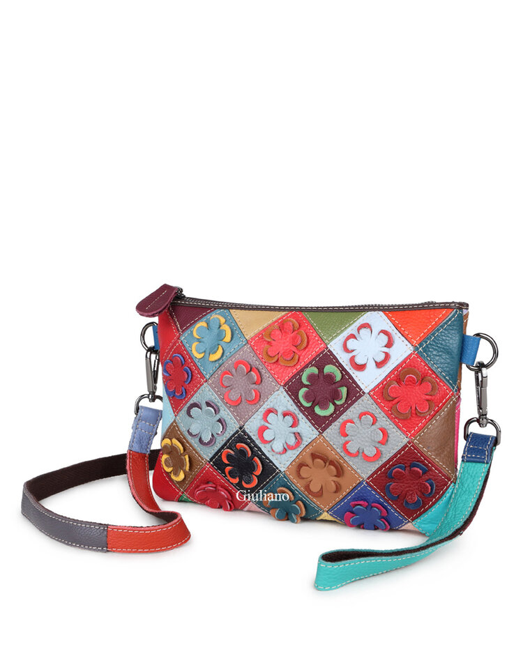 Leather shoulderbag|clutch | Flowers